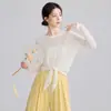Top de baile para mujer, ropa de práctica de danza moderna, cubrepiernas holgado de manga larga para danza clásica, ropa de entrenamiento corporal de danza china para examen de arte