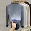 Camada Base de Tricô Doce Outono e Inverno Camisa Base Engrossada Gola Meia-Alta Suéter com Borda Estilosa Top Feminino