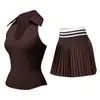 Traje Deportivo Transfronterizo para Mujer Verano Exterior Casual Falda Corta Chaleco Running Fitness Yoga Tenis Traje Conjunto de Dos Piezas