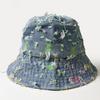 Sombrero de Pescador de Mezclilla Vintage Desgastado para Mujer, Nuevo Sombrero de Tela Versátil Casual de Otoño, Dulce Sombrero de Cubo de Moda Cool