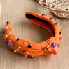 La Diadema de Halloween Más Popular de Amazon para Mujeres Estilo Coreano Tela Anudada Diadema Alta de Calavera Diadema de Perlas y Pedrería Venta al por Mayor