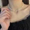 Collar de perlas de agua dulce con forma barroca, temperamento, moda, cadena de cuello de grano pequeño, cadena de clavícula cruzada con microincrustaciones de circonitas