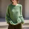 Suéter Grueso de Siete Puntos Estilo Francés para Mujer, Nuevo Top Básico Estilo Perezoso de Otoño e Invierno, Suéter Largo de Lana Polar con Cuello Redondo