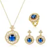 Nuevo Collar Huevo de Paloma Tesoro de Color de Amazon, Anillo de Diamante de Alto Carbono de Moda y Lujoso, Aretes Colgantes Redondos Florales