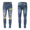 Calça jeans masculina de alta qualidade europeia e americana, desbotada, escura, lavada, rasgada, couro microelástico, slim fit, calça skinny, moda masculina