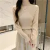 Moda Outono/Inverno 2026 Novo Elegante Tricô com Manga Lanterna e Gola Meia Alta, Suéter Quente de Manga Longa para Mulheres