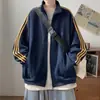 Chaqueta deportiva retro negra de tres rayas para hombre, abrigo cárdigan de marca casual americana moderna, nuevo otoño/invierno 2024