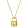 Collar de Acero Inoxidable con Colgante de Acero de Titanio Chapado en Oro de 18K Transfronterizo Europeo y Americano 19mm Candado Grabado con Láser 26 Iniciales Personalizadas