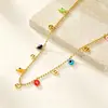 Cadena para la clavícula de joyería transfronteriza con diseño creativo de círculo hueco y cruz, collar de cuentas de ojo de color mixto, cadena de cuentas de acero inoxidable
