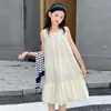 Vestido Dulce Estilo Azul Marino para Niñas, Chal de Rayas de Verano sin Mangas de Longitud Media para Niñas Mayores, Estilo Vacacional