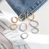 Pendientes Minimalistas Versátiles de Estilo Francés, Elegantes Pendientes Ovalados de Acero de Titanio Chapados en Oro de 18 Quilates, Pendientes de Aro Simples Versátiles de Lujo Ligero