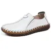 Zapatos de Mujer Capa Superior Piel de Vaca Nuevos Zapatos Hechos a Mano Cómodos Cuero Genuino Zapatos para Madres Suela Suave Boca Profunda Zapatos de una Sola Pieza Planos Cuatro Estaciones Zapatos de una Sola Pieza