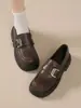 Mocassins de Couro Femininos com Aumento de Altura, Couro Macio de Solado Grosso, Estilo Britânico, Novos Slip-On de Verão JK Casuais Versáteis
