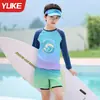 Roupa de Banho de Praia para Meninos, Shorts de Manga Longa para Crianças Tamanho Médio e Grande, Roupa de Banho de Secagem Rápida com Proteção Solar Estilo Dividido para Meninos