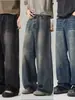 Jeans para hombre transfronterizos, jeans de pierna ancha lavados del sudeste asiático para hombre, pantalones rectos holgados vintage desgastados en stock
