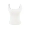 Camiseta de tirantes anchos cuadrada para yoga estilo europeo y americano con almohadillas en el pecho, acanalada, ajustada, que ciñe la cintura, camisola de verano para fitness