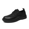 Sapatos de Couro Tecido Macarrão Masculino Primavera e Verão 2025 Nova Chegada Fashion Versátil Sapatos Masculinos de Solado Grosso Casuais Respiráveis Sapatos Masculinos Pretos