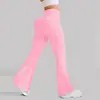Calça de Yoga Ribatada Flare Cintura Alta Estilo Europeu e Americano, Calça Fitness Cintura Alta Levanta Bumbum, Calça Esportiva Longa Bumbum de Pêssego, Calça Wide Leg para Mulheres