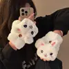 Luvas Fofas de Coelho de Desenho Animado de Inverno com Tampa Flip, Recheadas, Meio Dedo para Celular, Quentes com Pelúcia Extra, para Ciclismo, à Prova de Frio para Mulheres