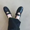 Versão em pele de ovelha~Novo Outono/Inverno 2025 Sapatos Mary Jane Vintage de Couro Genuíno para Mulheres, Sola Lisa Peluda com Velcro, Sola Macia e Forro de Lã