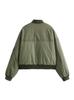 Moda Transfronteriza Europea y Americana para Mujer Verde Empalmado Cuello Alto Versátil Cálido Suelto Chaqueta de Algodón