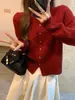 Cárdigan de punto grueso estilo europeo minimalista con trenzas, cuello redondo para mujer, versátil para otoño e invierno, estilo perezoso, suéter suave con botones dorados