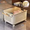 Cesta para ropa sucia, cesta de almacenamiento para ropa sucia debajo del estante del gabinete del baño con ruedas, diseño hueco, para uso doméstico, cesta de almacenamiento para baño para artículos varios, cesta de lavandería