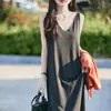 Vestido de Tricô Suspensório Gola V Lã Penteada Novo Verão 2025 Feminino Sem Mangas Cor Lisa Cintura Alta Saia Midi