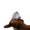 Anillo Nuevo de Calcedonia Tipo Hielo Incrustado Plateado Anillo Sencillo y Elegante de Ágata Jade Anillo Ajustable Fuente para Transmisión en Vivo