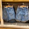 Roupa Infantil de Estilo Japonês Meninos e Meninas Verão 2023 Jeans Lavado Stretch Elástico Shorts Calças Casuais 454469