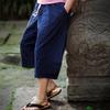 Pantalones Cortos de Lino Estilo Chino Modernos Verano Holgados Talla Grande para Hombre Pantalones Pantalones Pierna Ancha Algodón Lino Casual