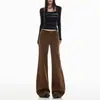 Jeans Boca de Sino Flare Laranja Juvenil # Cor Sólida Simples e Elegante de Cintura Baixa para Mulheres, Elástico, Emagrecedor, Fashion e Versátil