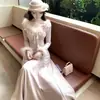 Vestido de Punto con Patchwork y Adorno de Encaje para Mujer, Estilo Lujo Ligero, Suave Vestido Largo de Corte A, Colección Otoño e Invierno