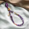 Cadena de Teléfono para Muñeca de Cristal Morado para Mujer, Accesorio Colgante para Teléfono con Cuentas, Correa Corta para Teléfono
