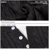 Suéter para hombre con cuello Henley, diseño falso de dos piezas, tejido de punto trenzado, grueso, corte holgado, estilo jersey, con forro interior blanco y cuello de contraste, ropa de otoño e invierno para hombre