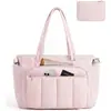 Bolsa Tote Grande Capacidade Feminina Bolsa de Ombro Acolchoada com Múltiplos Bolsos Bolsa de Mão para Trabalho e Viagem com Bolsa Organizadora