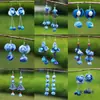 Pendientes de Teñido con Nudo de Yunnan Artístico Creativo Puesto Étnico Yunnan Dali Teñido con Nudo Tinte Azul Flor de Viaje Auricular Taibao