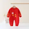 Macacão de Peça Única Classe Aa para Recém-Nascidos para Outono e Inverno, Macacão Espessado, Roupa de Ano Novo para Bebê, Roupa Vermelha de Ano Novo e Aniversário para Bebês