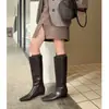 Botas de Caballero de Cuero Genuino que Aumentan la Altura de Forma Invisible 2026 Invierno Tacón Medio Cuña Punta Cuadrada Cremallera Trasera de Cuero Genuino Botas Altas Largas para Mujer