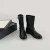 Botas de vaquero occidentales negras versátiles con hebilla de cinturón, punta redonda y tacón grueso, caña ancha, Botas Martin, Botas de equitación estilo coreano para mujer
