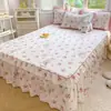 Faldón de cama floral pequeño todo algodón pieza única cubierta de cama de celebridad de internet cubierta de delantal de cama de algodón puro borde de falda conjunto de tres piezas estilo princesa