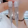 Pendientes Exquisitos de Cadena con Borla de Diamantes Cuadrados Geométricos Estilo Coreano Resistentes de Moda con Personalidad Lujo Ligero Pendientes Populares