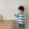 Ropa de verano coreana para niños, nueva camiseta a rayas para niños y niñas, linda camiseta coreana de manga corta estilo marinero