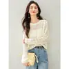 Suéter de punto holgado con cuello redondo, mangas largas huecas, adelgazante, para mujer
