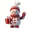 Pendente decorativo de acrílico Ornamento para espelho retrovisor Árvore de Natal Fofo Carro Desenho animado transfronteiriço Plano Boneco de neve Autodesenhado