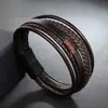 Pulsera de cuero tejida a mano para hombre, popular, vintage, transfronteriza, simple, con hebilla magnética de acero inoxidable I, pulsera de pareja