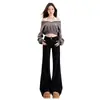 Calça Jeans Bootcut de Cintura Baixa Preta para Mulheres, Tendência de Outono Novo Estilo, Pernas Largas Soltas, Calça Flare sem Apertar as Pernas, com Caimento de Casco de Cavalo