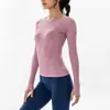 Roupas de Yoga Tops Esportivos para Mulheres, Estilo Primavera, Gola Redonda, Alta Elasticidade, Emagrecedor, Roupas Esportivas Profissionais de Manga Longa para Corrida, Secagem Rápida, Fitness
