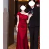 Vestido blanco de compromiso estilo francés sin hombros, adecuado para uso diario, vestido para brindis de ceremonia de adulto, vestido de novia, vestido largo
