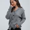 Cardigan com Capuz de Cor Sólida de Botão Único para Amazon Transfronteiriço Suéter Transfronteiriço Feminino Outono e Inverno Novo Casaco com Cordão Tricô